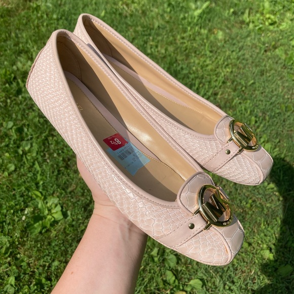 Michael Kors Fulton Pink Leather Snakeskin Ballet Flats Gold Hardware Logo - Picture 6 of 17